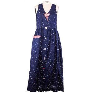 Dogwood Lane Women’s Blue Dress Patriotic Flag Button Stars Hearts Sleeveless S